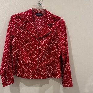 Jones of New York 2X Red and White Polka Dot Peplum Blouse